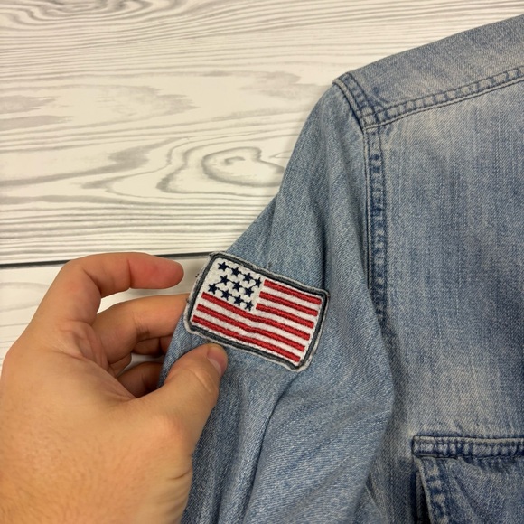 American Eagle Vintage Patchwork Denim Long Sleeve Button Down Shirt Medium - Picture 2 of 16